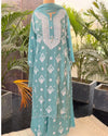 Pure Crepe Teal Green Chikankari Kurta Set with Dupatta
