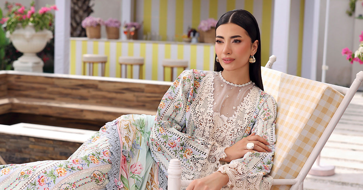 Maria B Elegant Floral Embroidered Pakistani Lawn Suit – Blue
