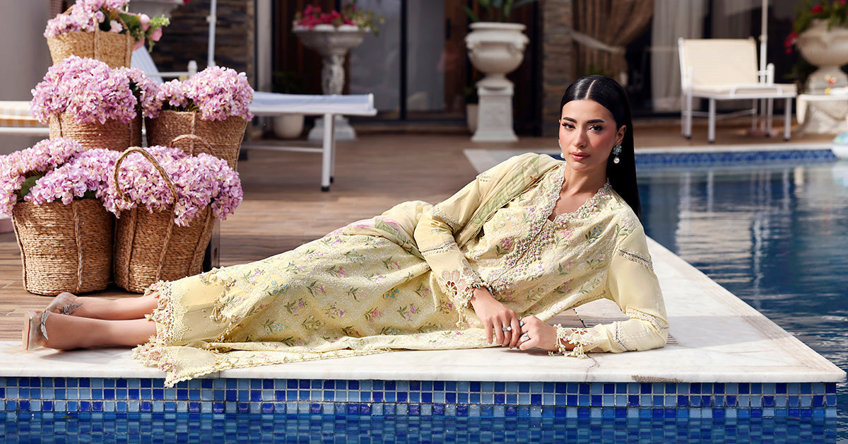 Maria B Pastel Yellow 3 Piece Unstitched Embroidered Lawn Suit