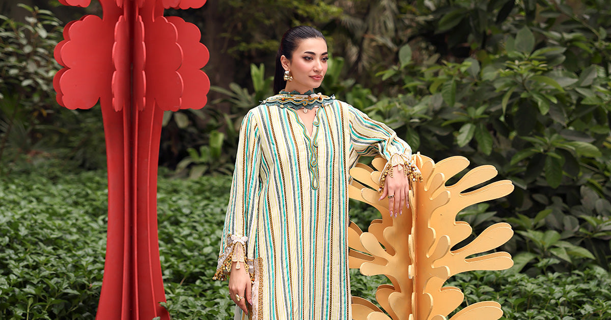 Maria B Multicolor Striped 3 Piece Unstitched Embroidered Lawn Suit