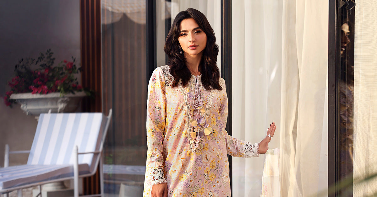 Maria B Luxury Peach Floral Embroidered Lawn Suit with Dupatta