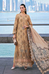 Maria B Luxury Beige Embroidered Lawn Suit with Printed Dupatta