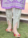 Off-White Tulip Pants with Floral Cutwork