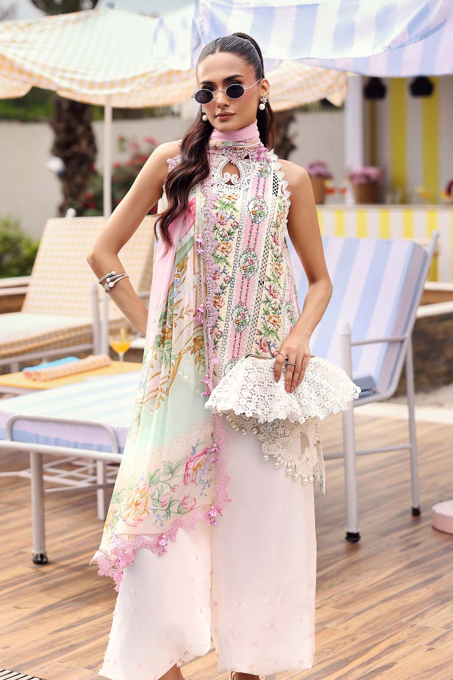 Maria B White Floral 3 Piece Unstitched Embroidered Lawn Suit