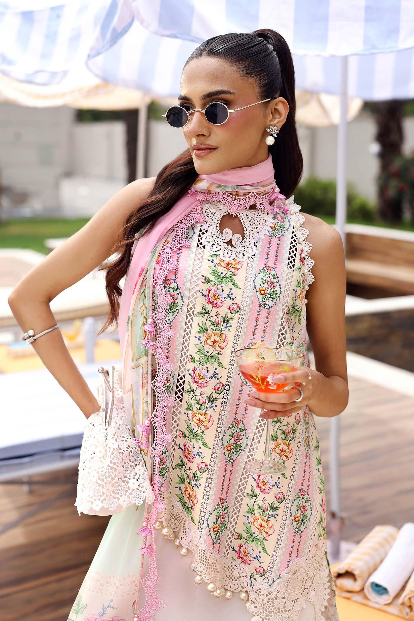 Maria B White Floral 3 Piece Unstitched Embroidered Lawn Suit