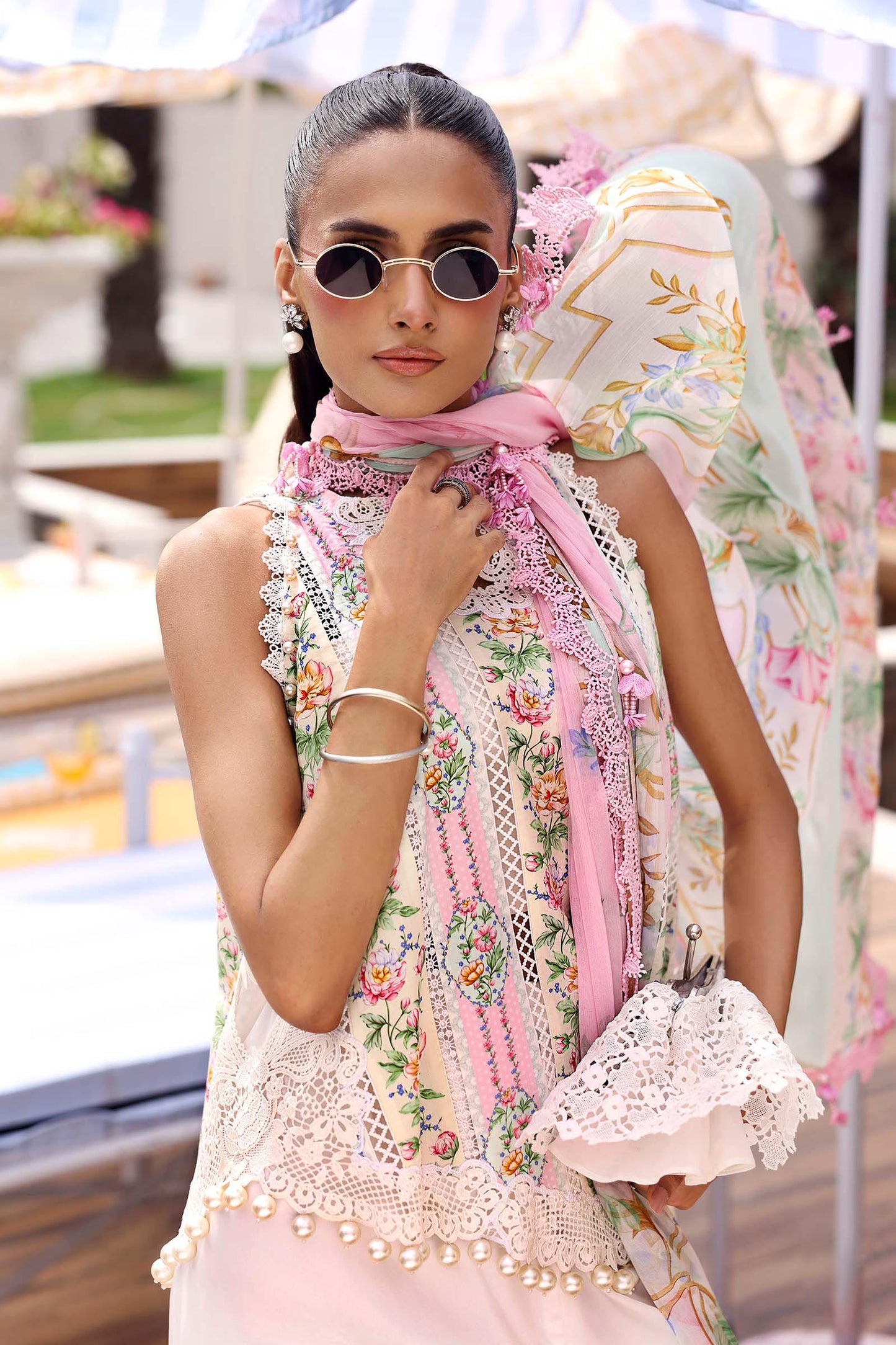 Maria B White Floral 3 Piece Unstitched Embroidered Lawn Suit