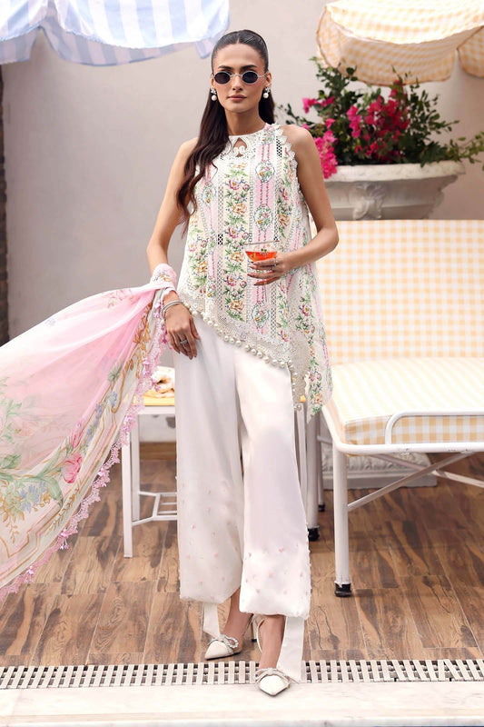 Maria B White Floral 3 Piece Unstitched Embroidered Lawn Suit