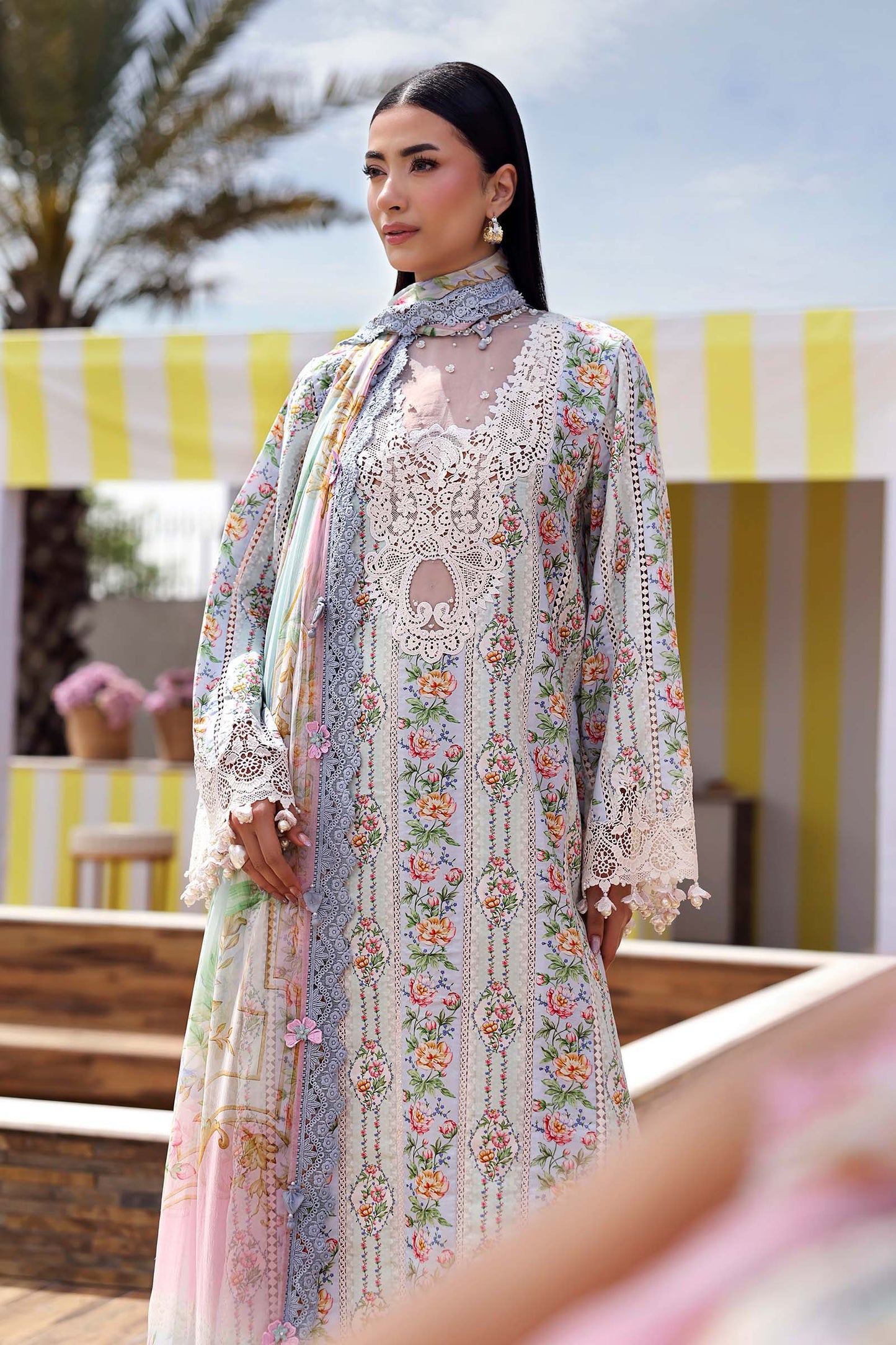 Maria B Elegant Floral Embroidered Pakistani Lawn Suit – Blue