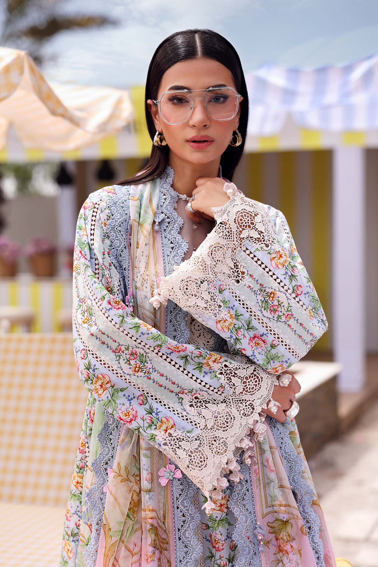 Maria B Elegant Floral Embroidered Pakistani Lawn Suit – Blue