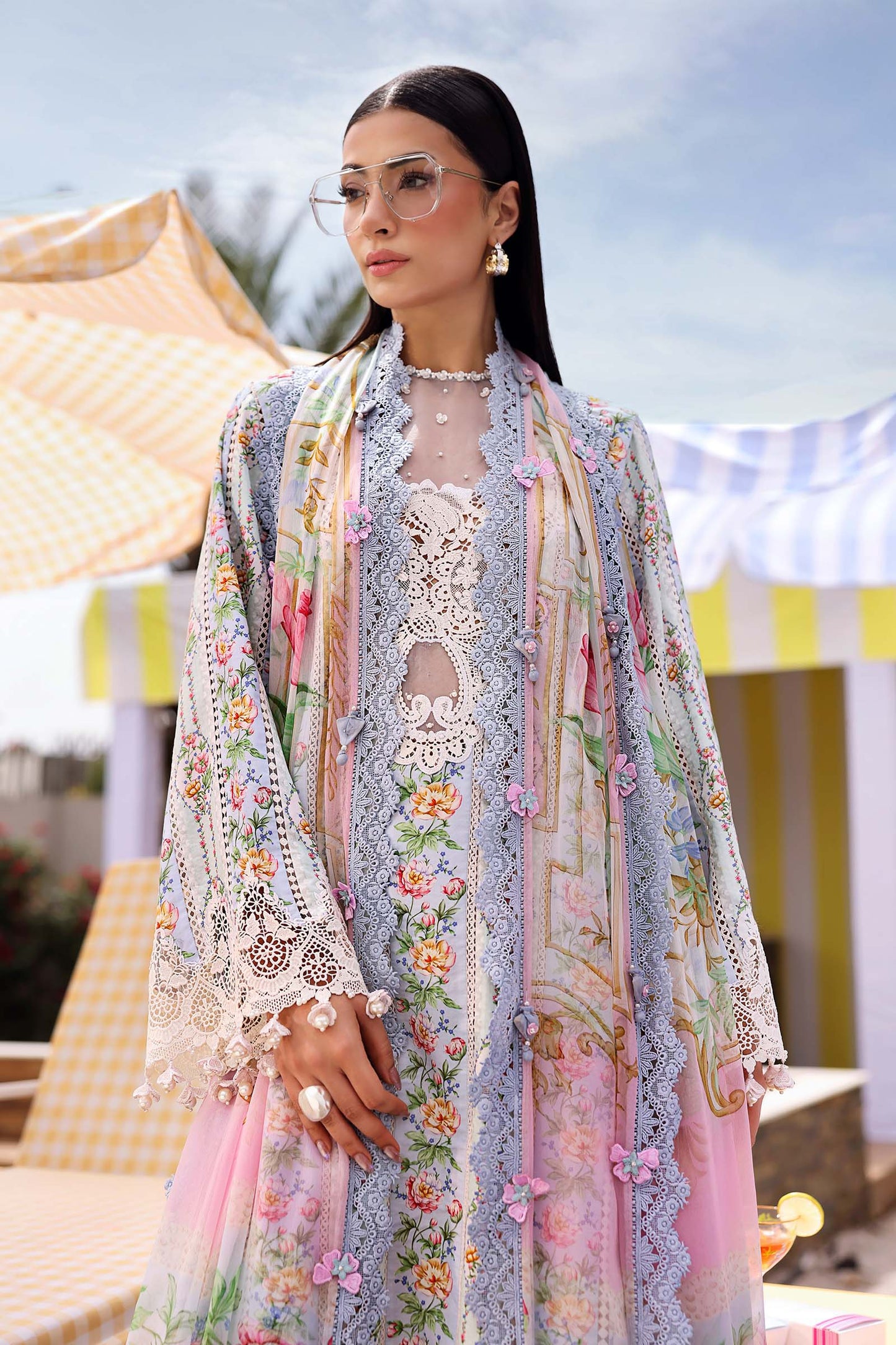 Maria B Elegant Floral Embroidered Pakistani Lawn Suit – Blue