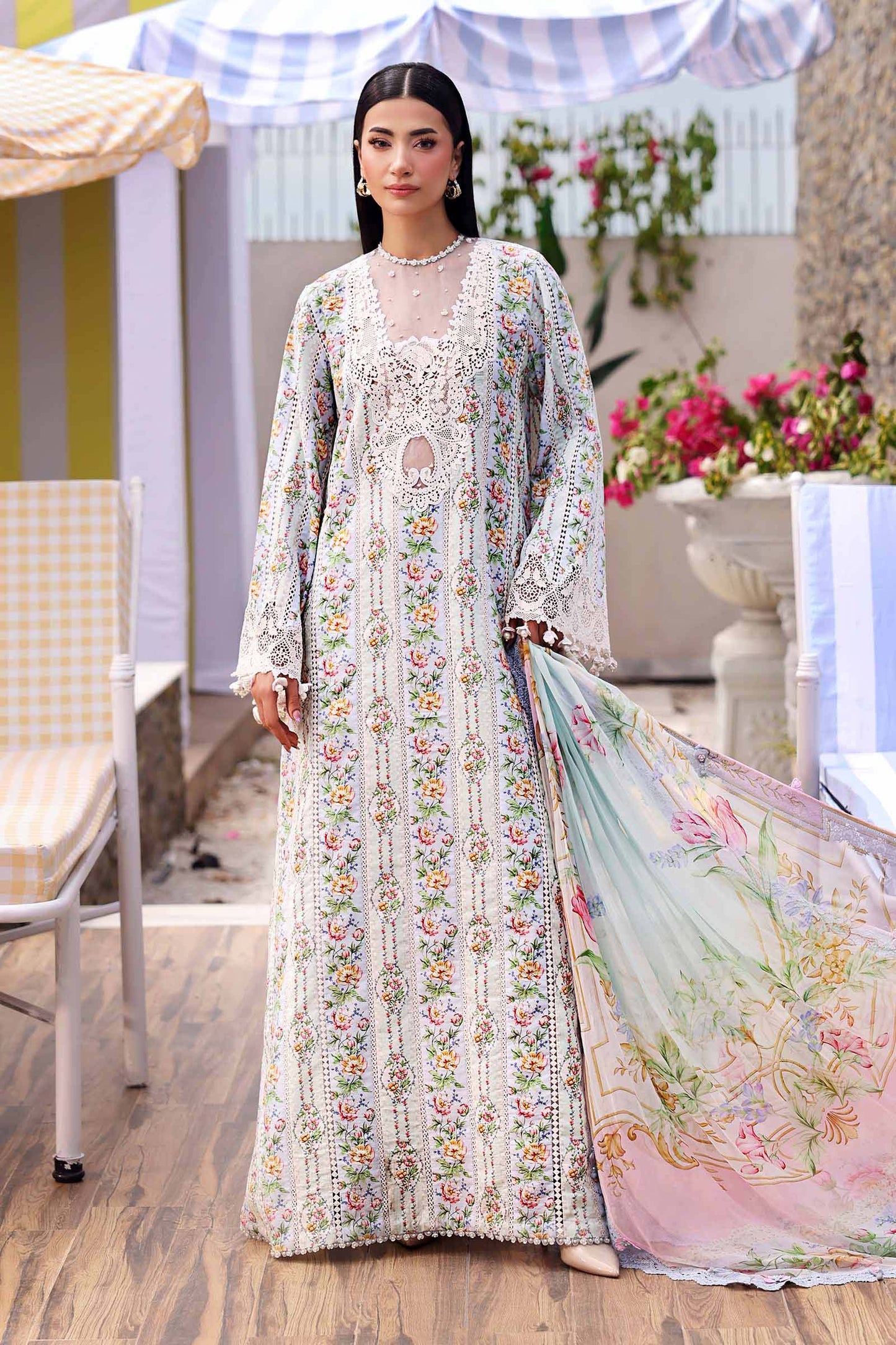 Maria B Elegant Floral Embroidered Pakistani Lawn Suit – Blue