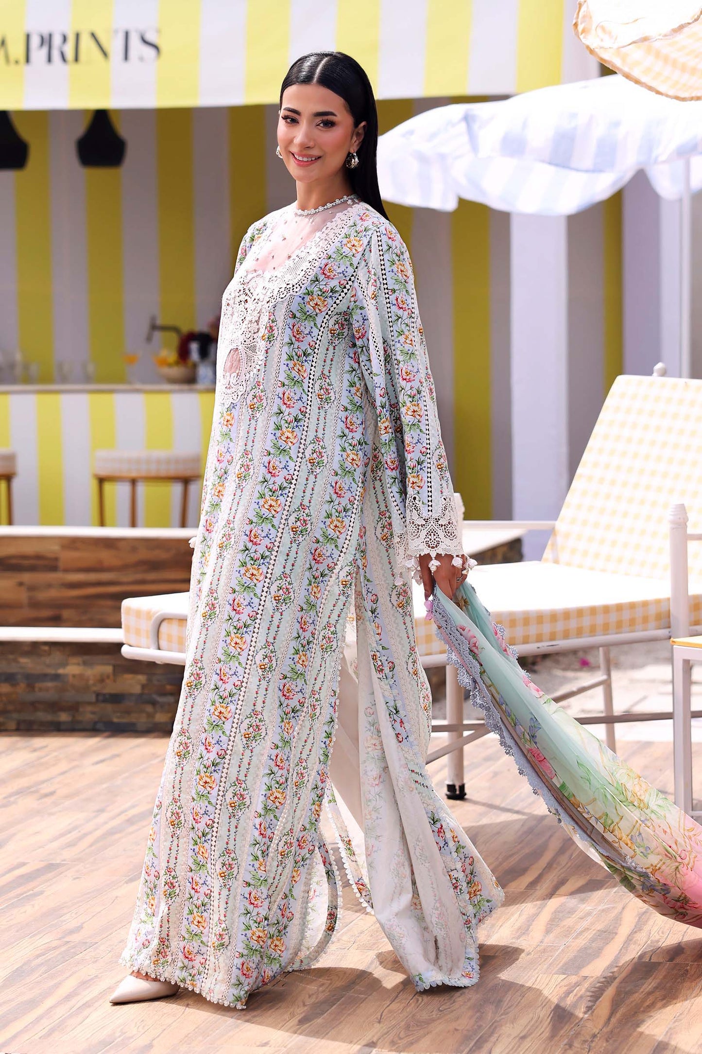Maria B Elegant Floral Embroidered Pakistani Lawn Suit – Blue
