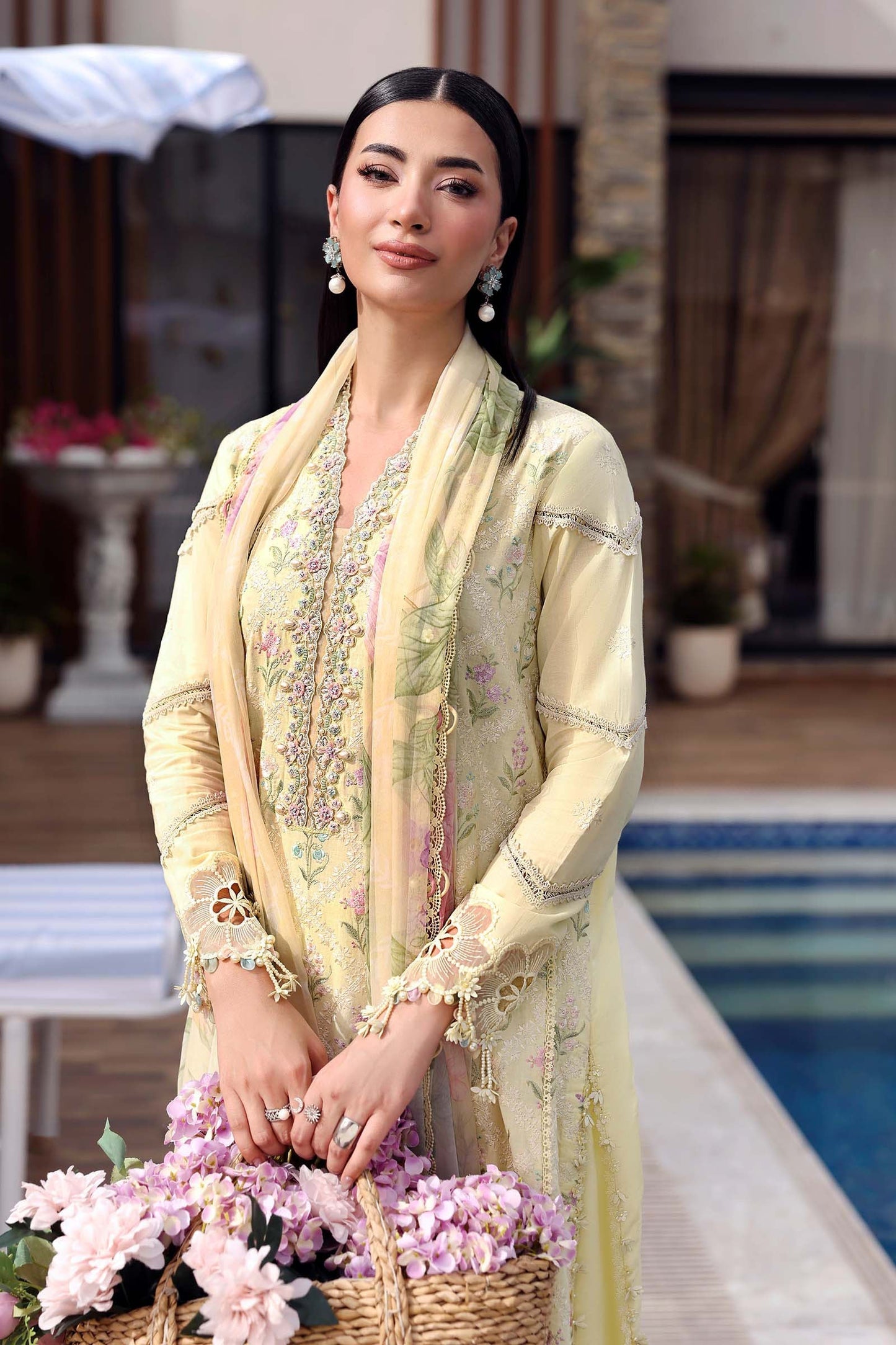 Maria B Pastel Yellow 3 Piece Unstitched Embroidered Lawn Suit