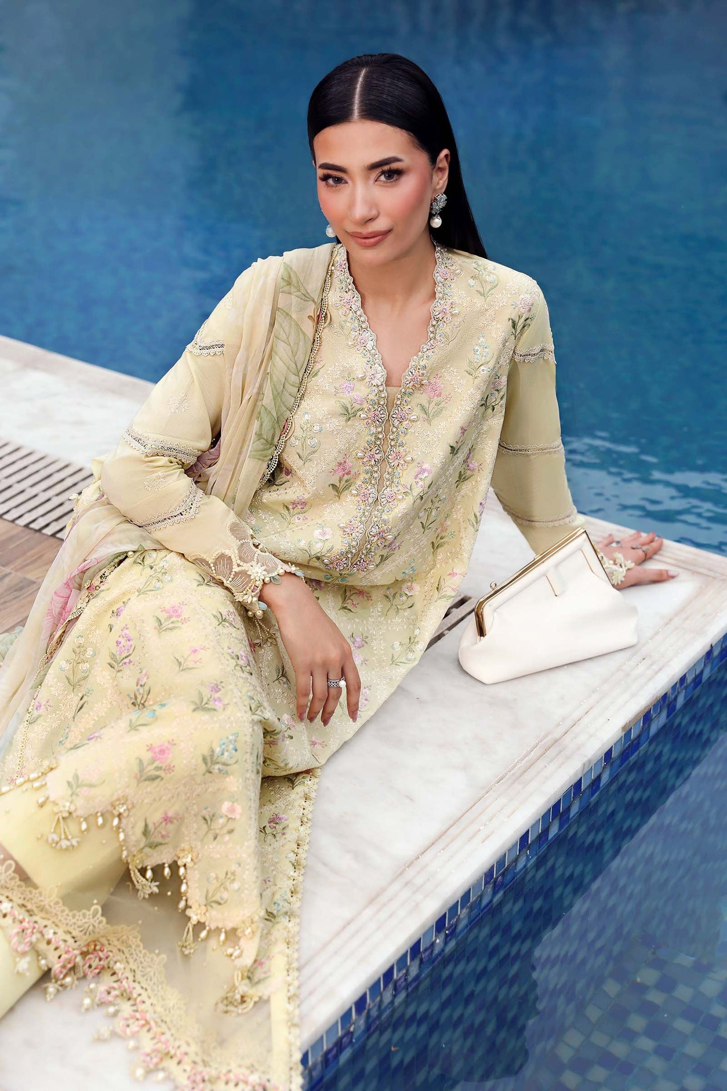 Maria B Pastel Yellow 3 Piece Unstitched Embroidered Lawn Suit