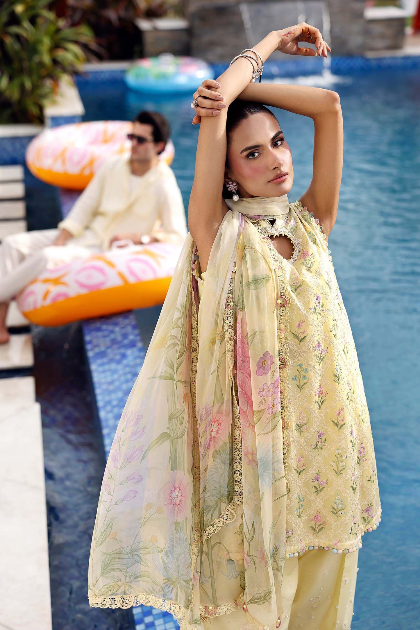 Maria B Pastel Yellow 3 Piece Unstitched Embroidered Lawn Suit