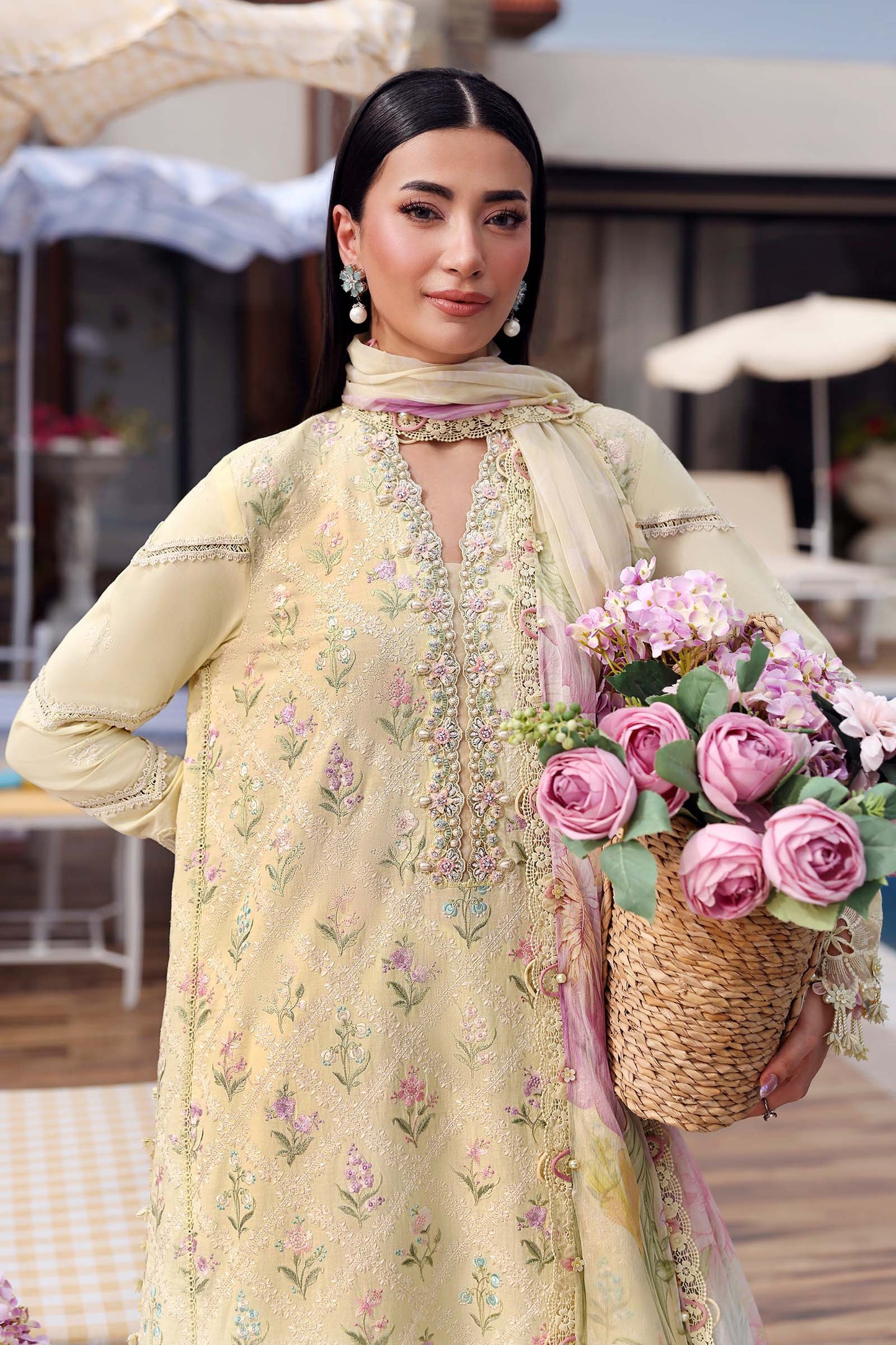 Maria B Pastel Yellow 3 Piece Unstitched Embroidered Lawn Suit