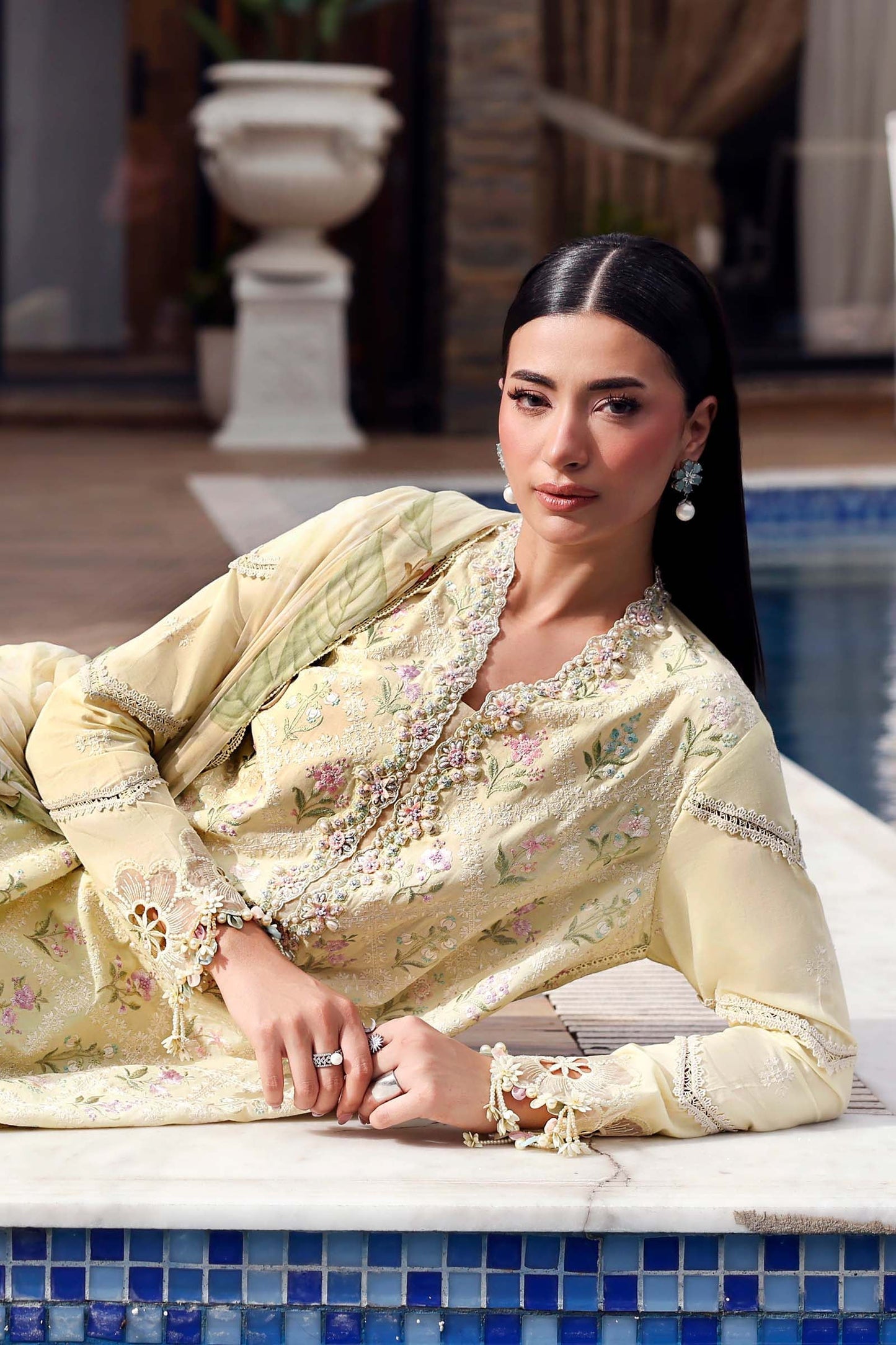Maria B Pastel Yellow 3 Piece Unstitched Embroidered Lawn Suit