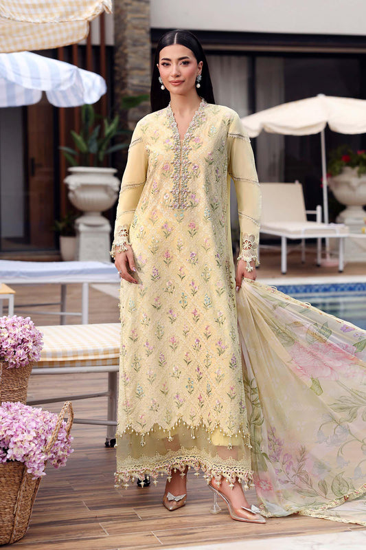Maria B Pastel Yellow 3 Piece Unstitched Embroidered Lawn Suit