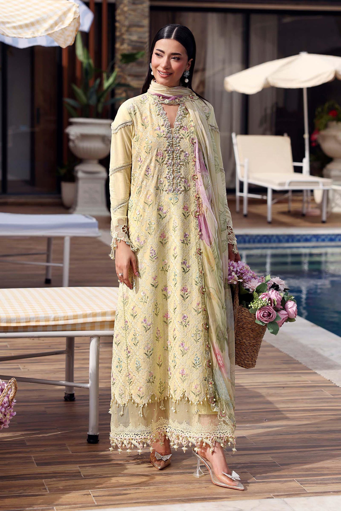 Maria B Pastel Yellow 3 Piece Unstitched Embroidered Lawn Suit