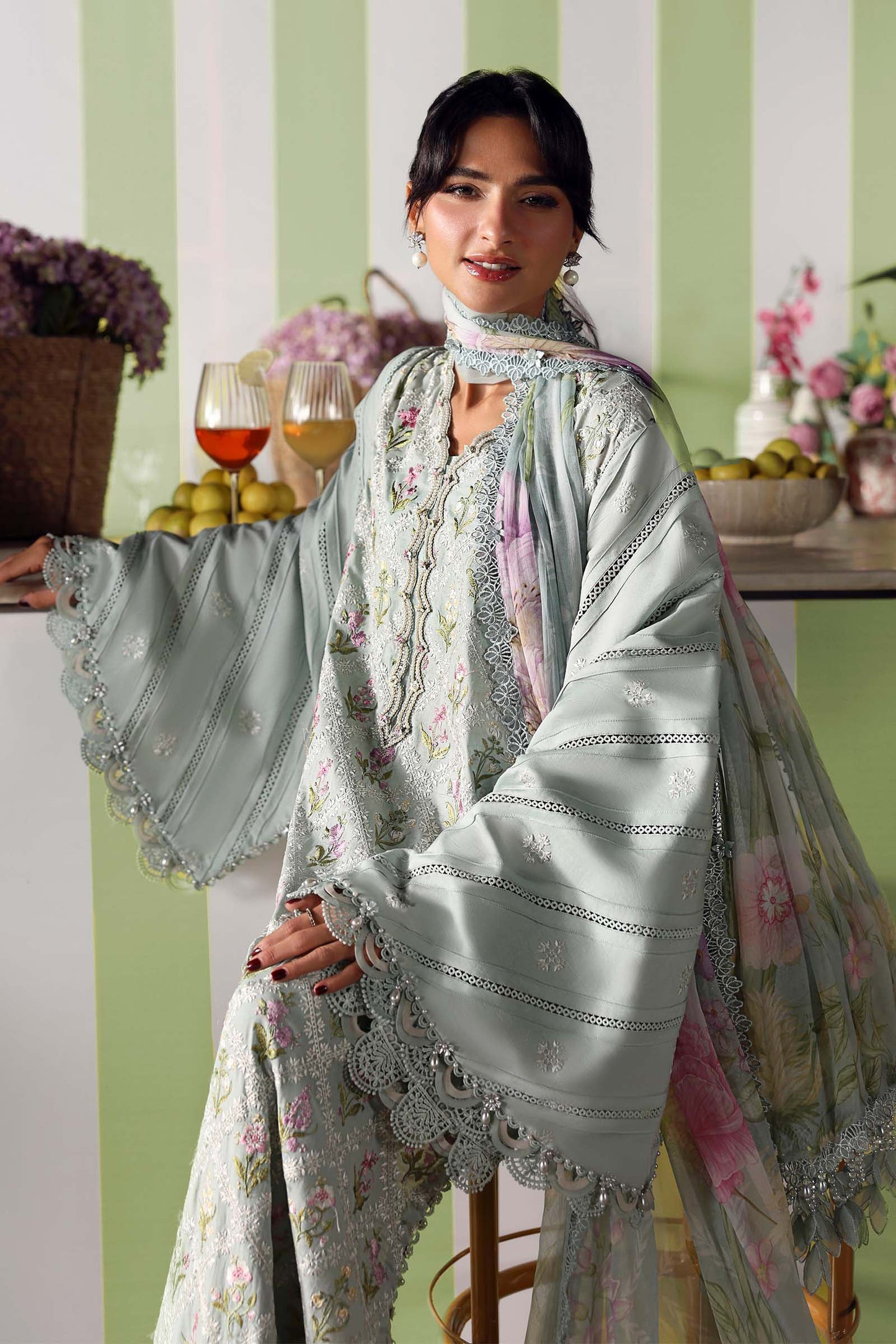Maria B Designer Mint Green Lawn 3 Piece Unstitched Suit