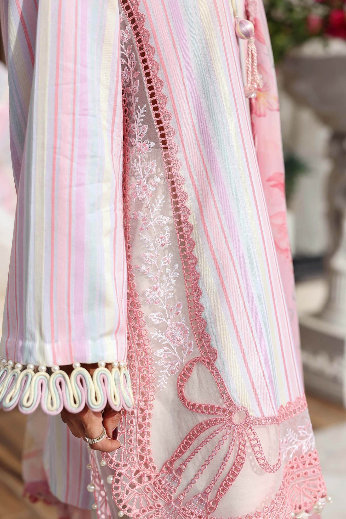 Maria B Pastel Pink Striped 3 Piece Unstitched Embroidered Lawn Suit
