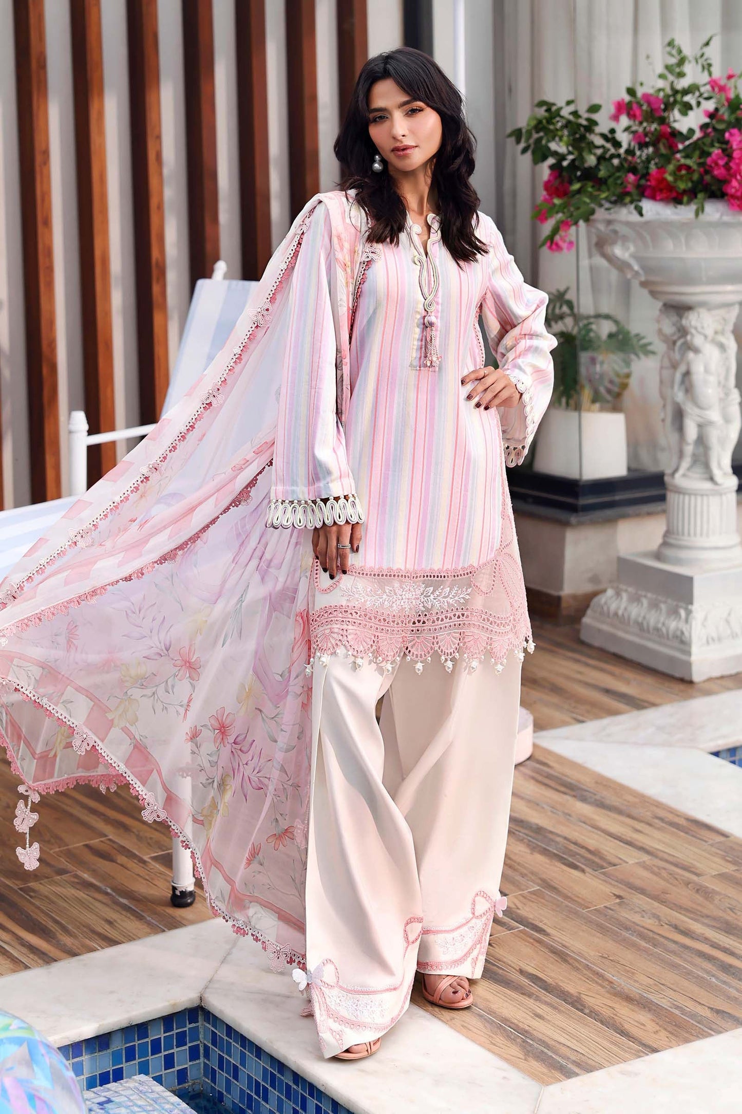 Maria B Pastel Pink Striped 3 Piece Unstitched Embroidered Lawn Suit