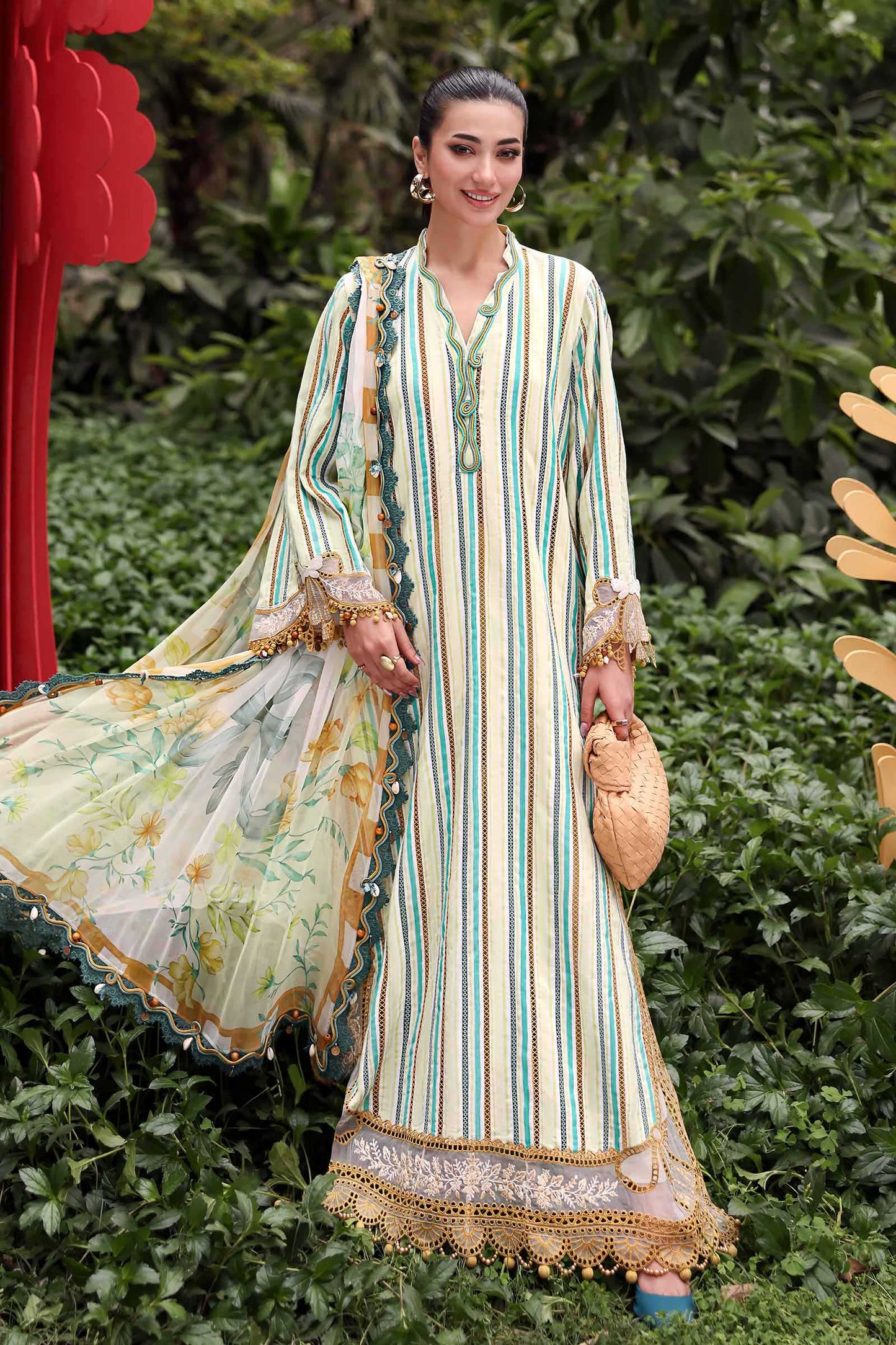Maria B Multicolor Striped 3 Piece Unstitched Embroidered Lawn Suit