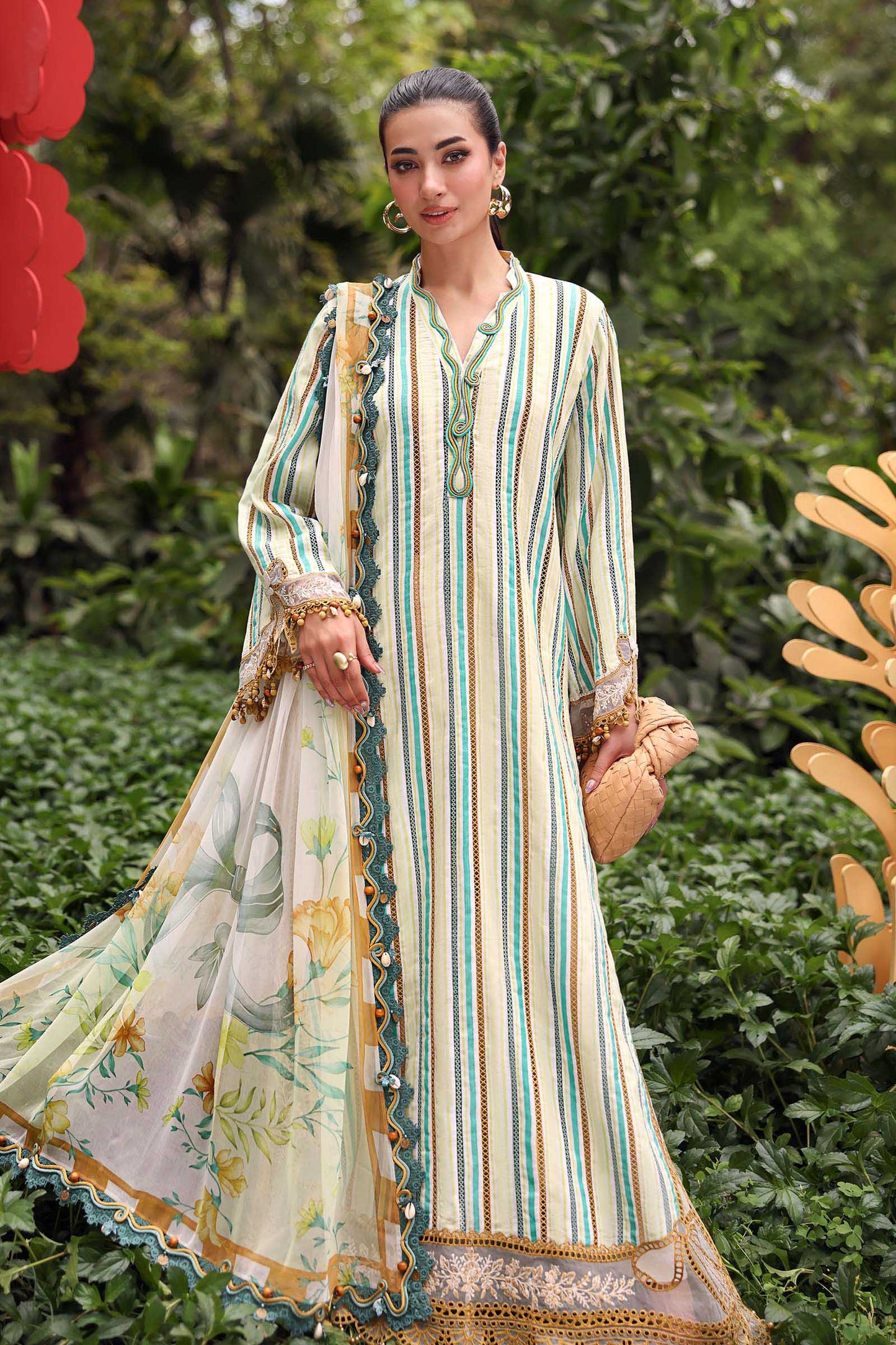 Maria B Multicolor Striped 3 Piece Unstitched Embroidered Lawn Suit