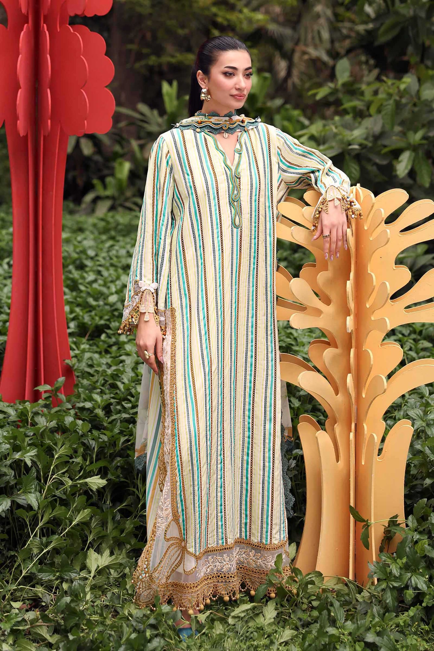 Maria B Multicolor Striped 3 Piece Unstitched Embroidered Lawn Suit