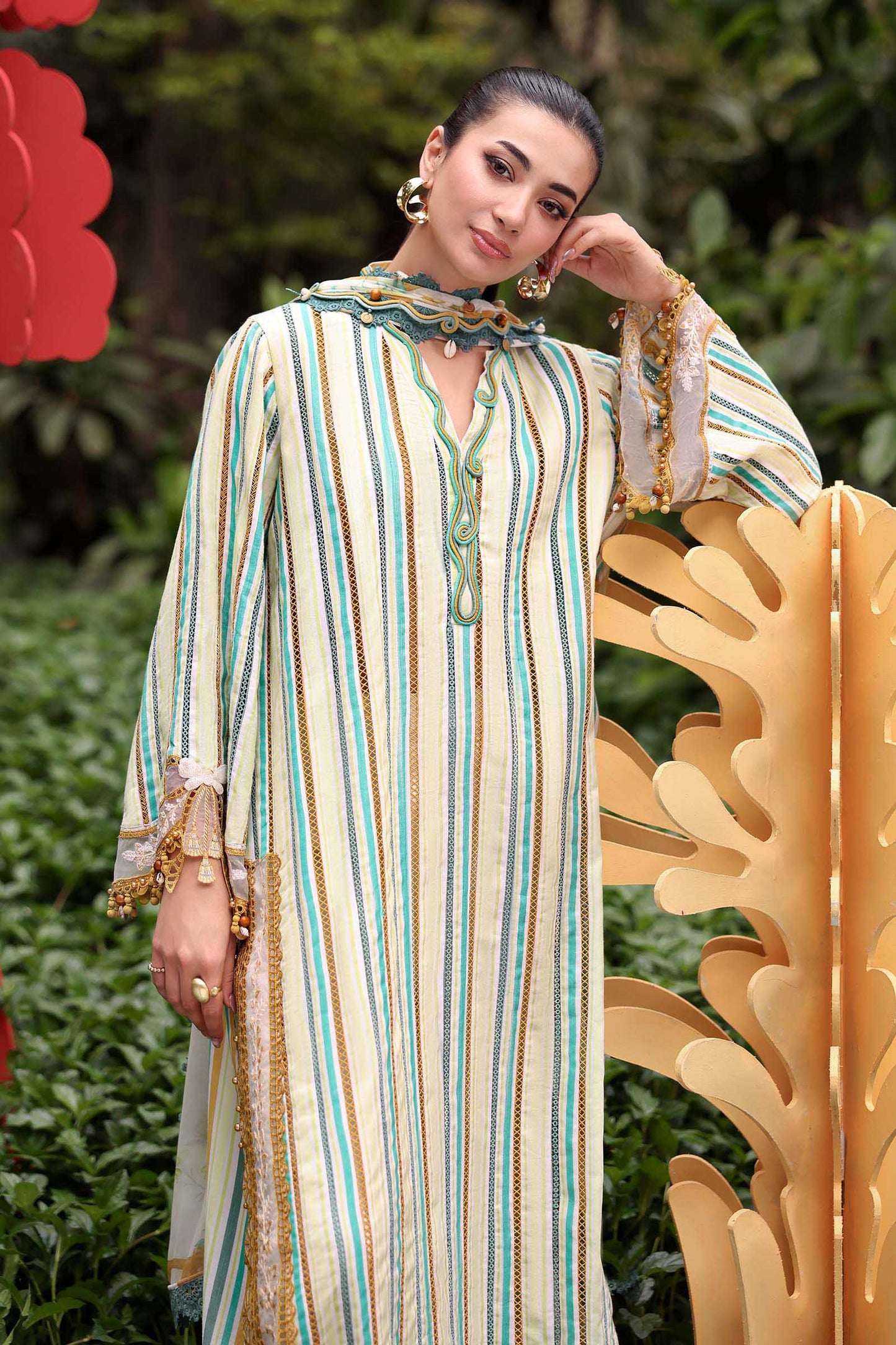 Maria B Multicolor Striped 3 Piece Unstitched Embroidered Lawn Suit