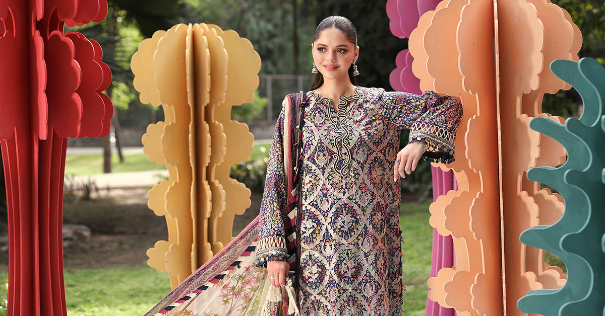 Maria B Pakistani Designer Printed Lawn Suit with Dupatta