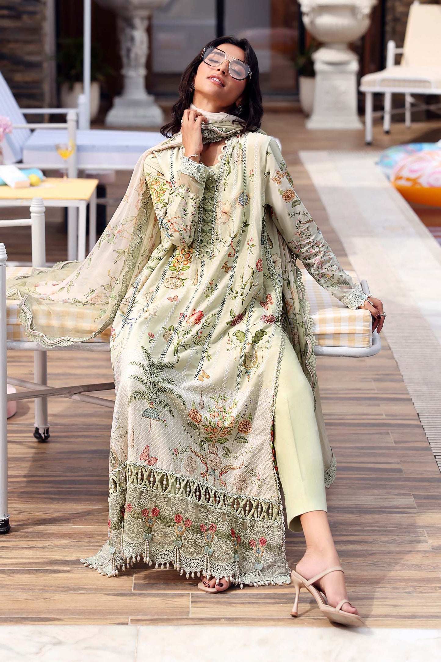 Maria B Sage Floral 3 Piece Unstitched Embroidered Lawn Suit