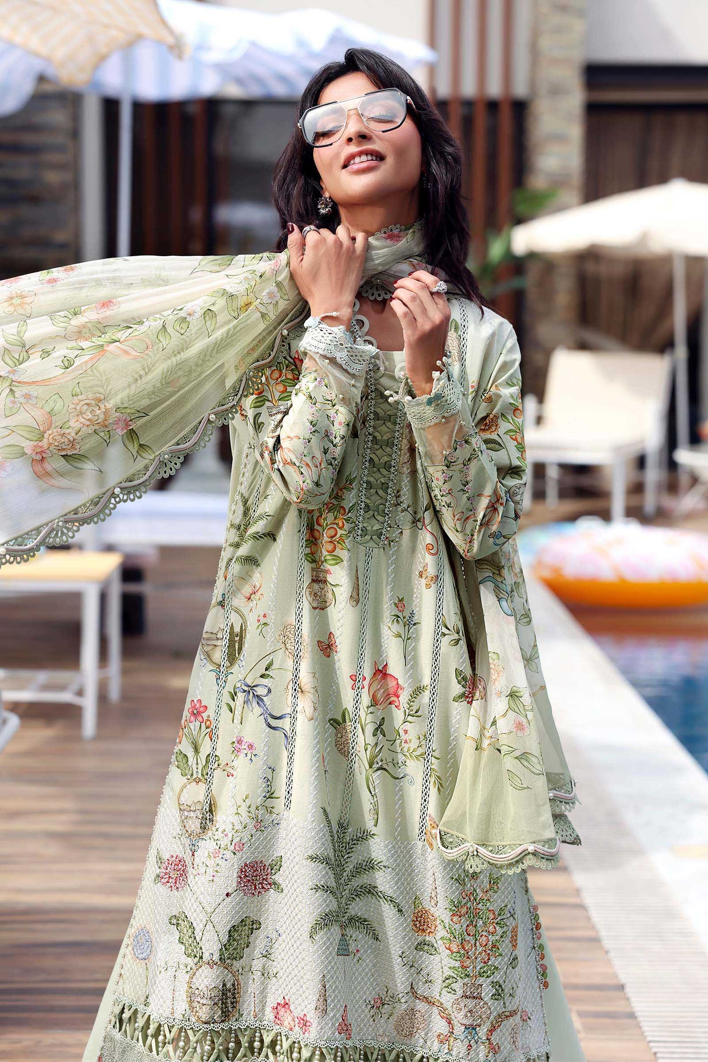 Maria B Sage Floral 3 Piece Unstitched Embroidered Lawn Suit