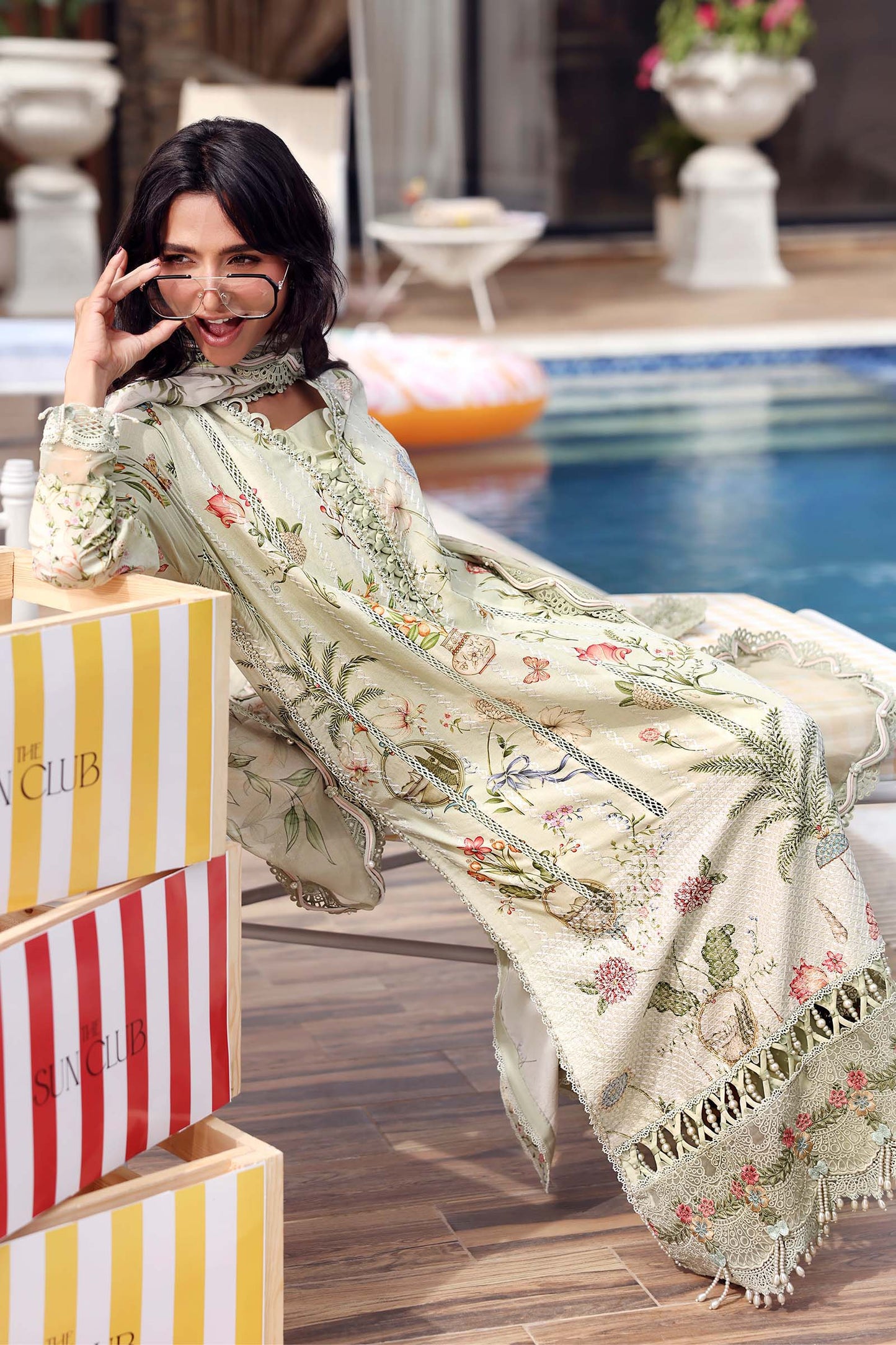 Maria B Sage Floral 3 Piece Unstitched Embroidered Lawn Suit