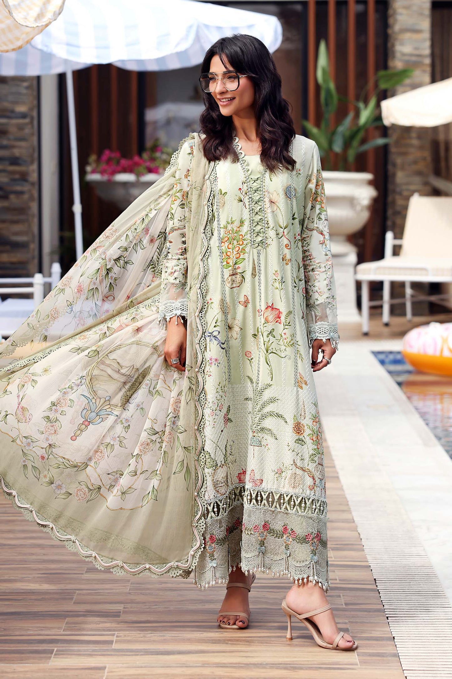 Maria B Sage Floral 3 Piece Unstitched Embroidered Lawn Suit