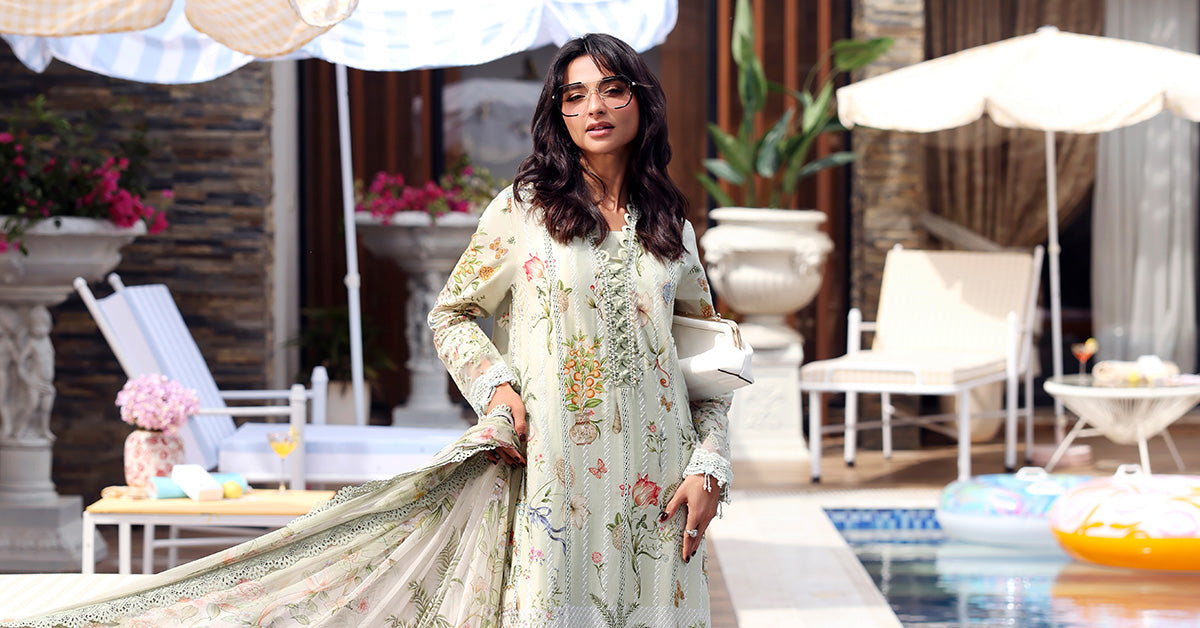 Maria B Sage Floral 3 Piece Unstitched Embroidered Lawn Suit