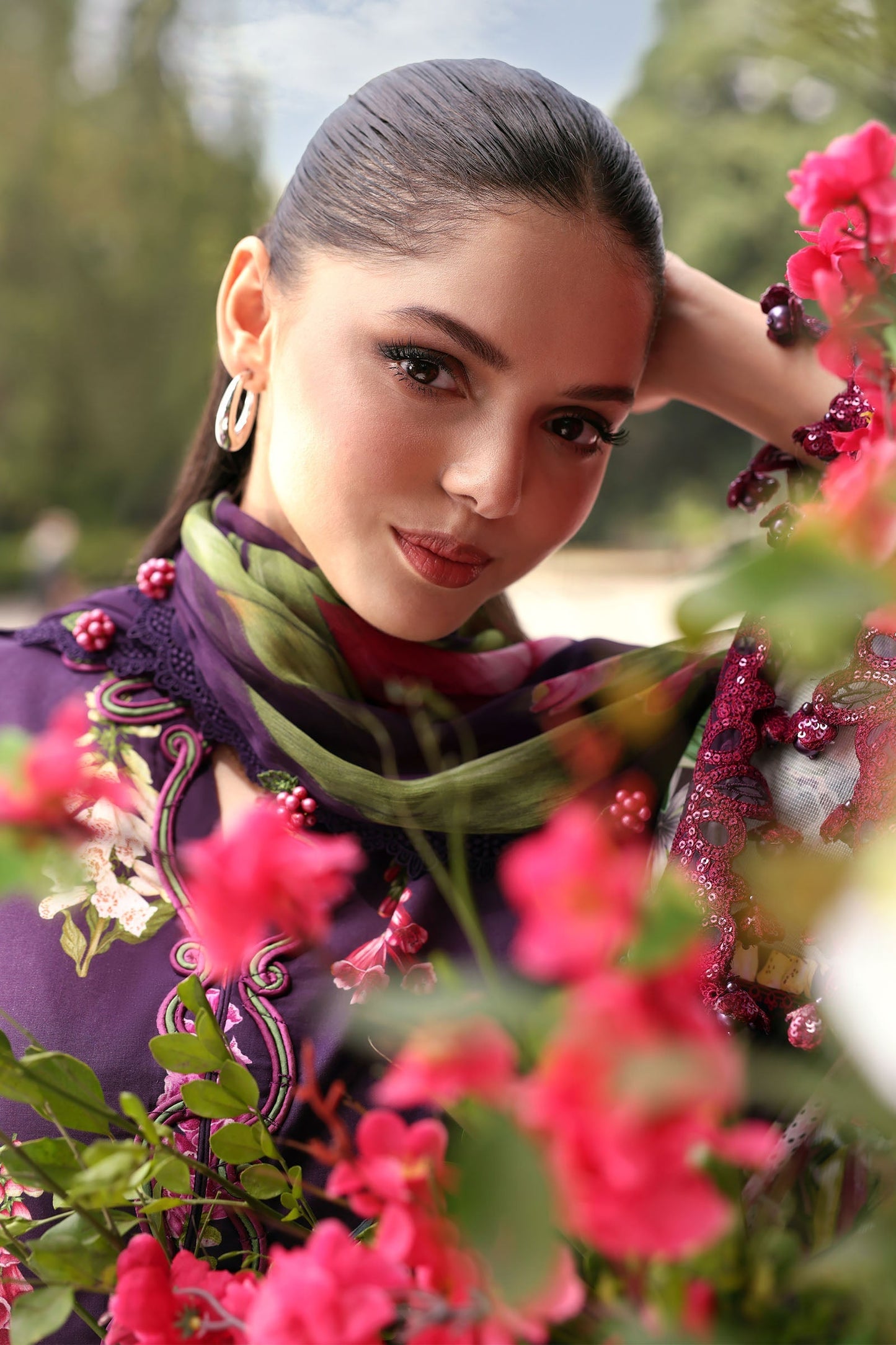 Maria B Pakistani Designer Purple Lawn Suit with Printed Dupatta