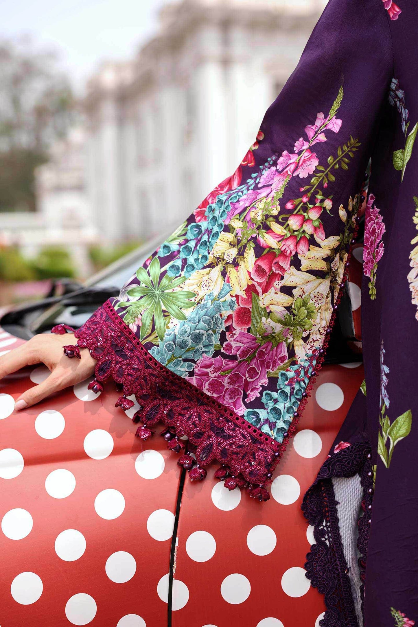 Maria B Pakistani Designer Purple Lawn Suit with Printed Dupatta