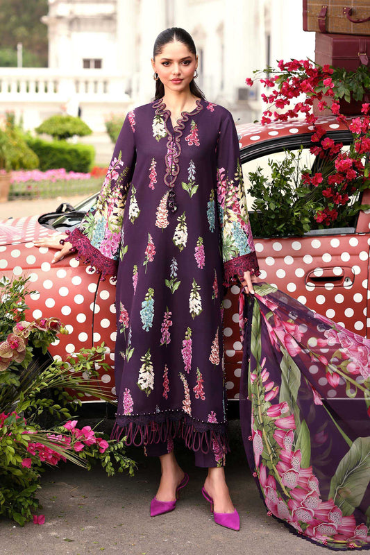Maria B Pakistani Designer Purple Lawn Suit with Printed Dupatta