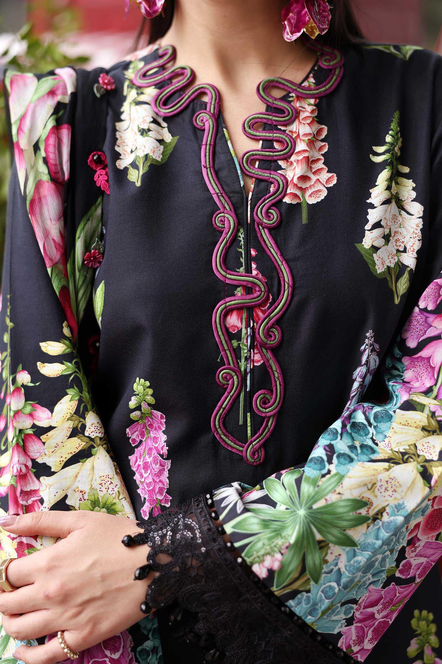 Maria B Luxury Black Embroidered Lawn Suit with Floral Dupatta