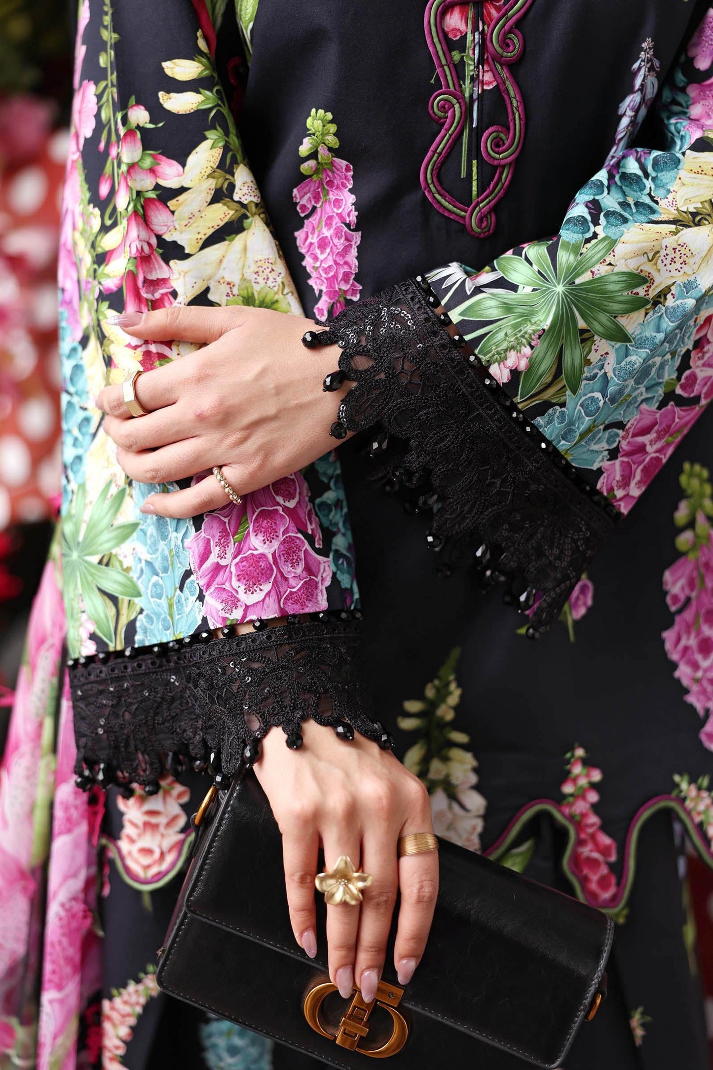 Maria B Luxury Black Embroidered Lawn Suit with Floral Dupatta