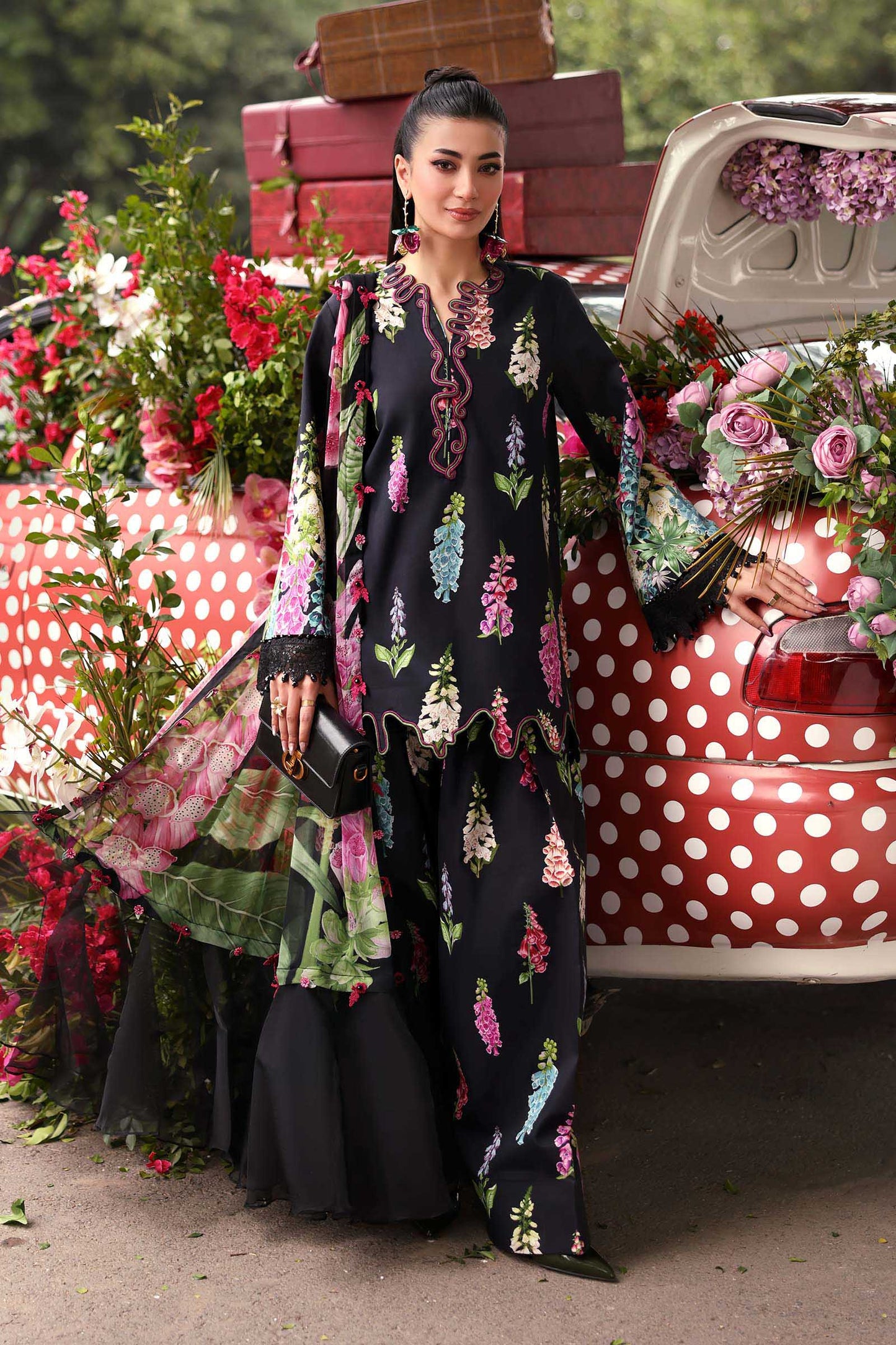 Maria B Luxury Black Embroidered Lawn Suit with Floral Dupatta