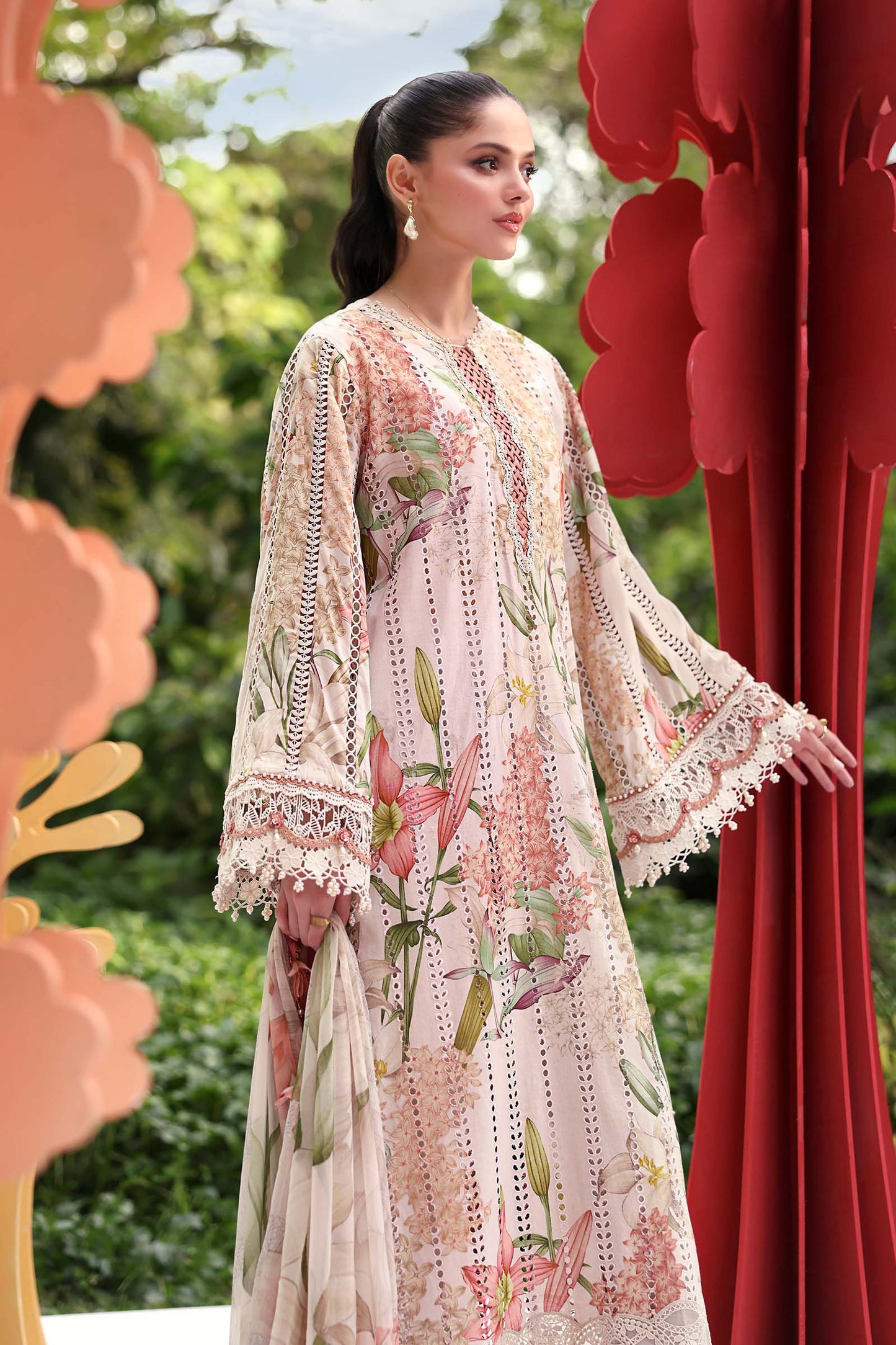 Maria B Pastel Floral 3 Piece Unstitched Embroidered Lawn Suit