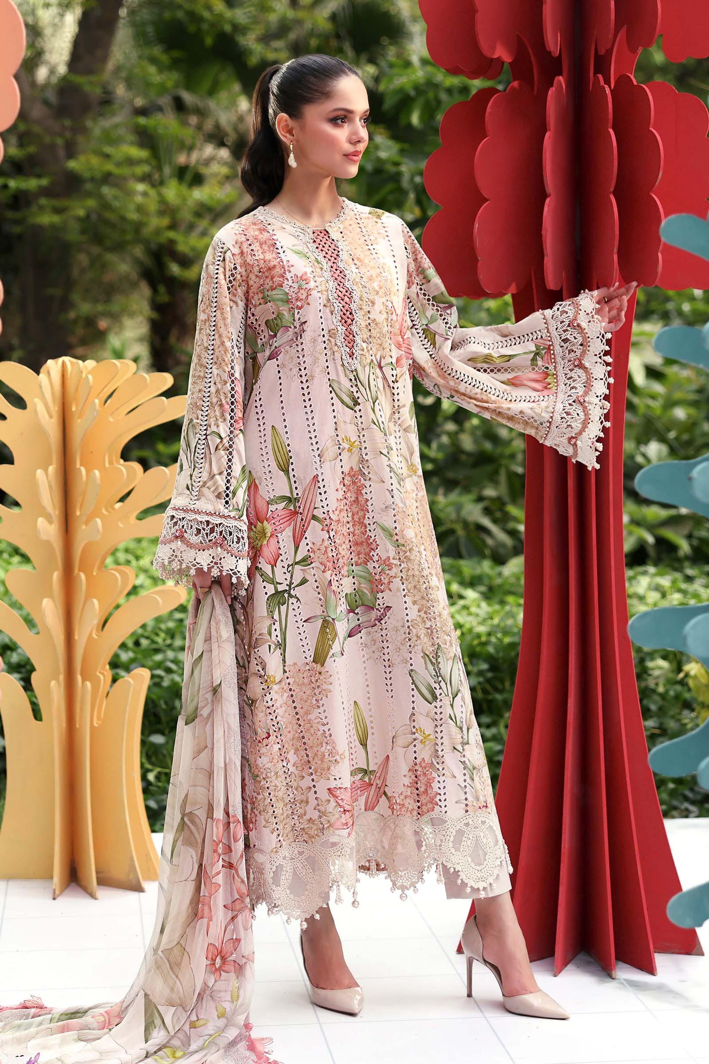 Maria B Pastel Floral 3 Piece Unstitched Embroidered Lawn Suit