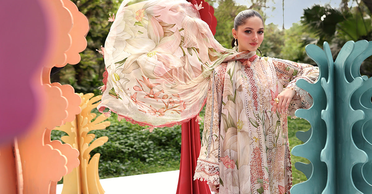 Maria B Pastel Floral 3 Piece Unstitched Embroidered Lawn Suit