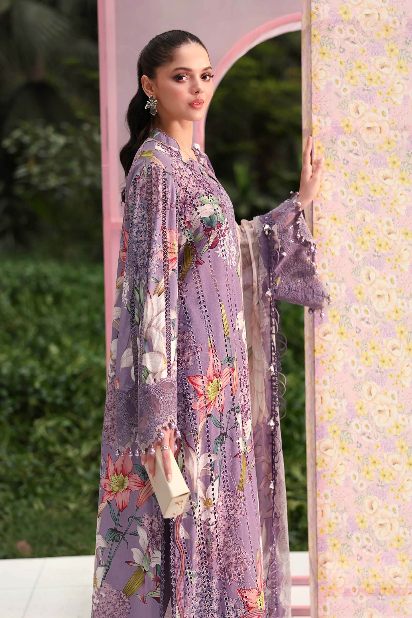 Maria B Luxury Lavender Floral Embroidered Lawn 3 Piece Unstitched Suit with Printed Dupatta