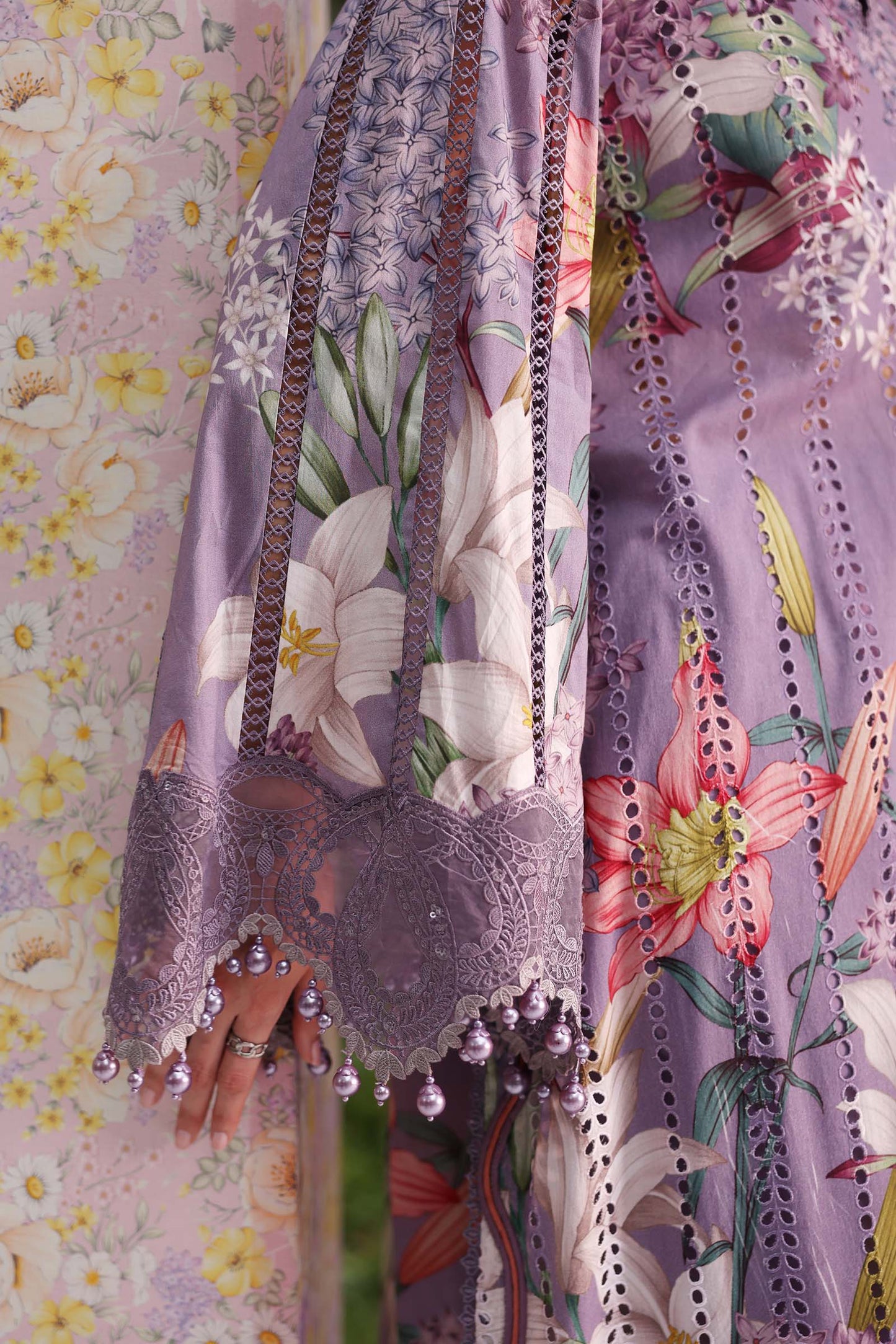 Maria B Luxury Lavender Floral Embroidered Lawn 3 Piece Unstitched Suit with Printed Dupatta