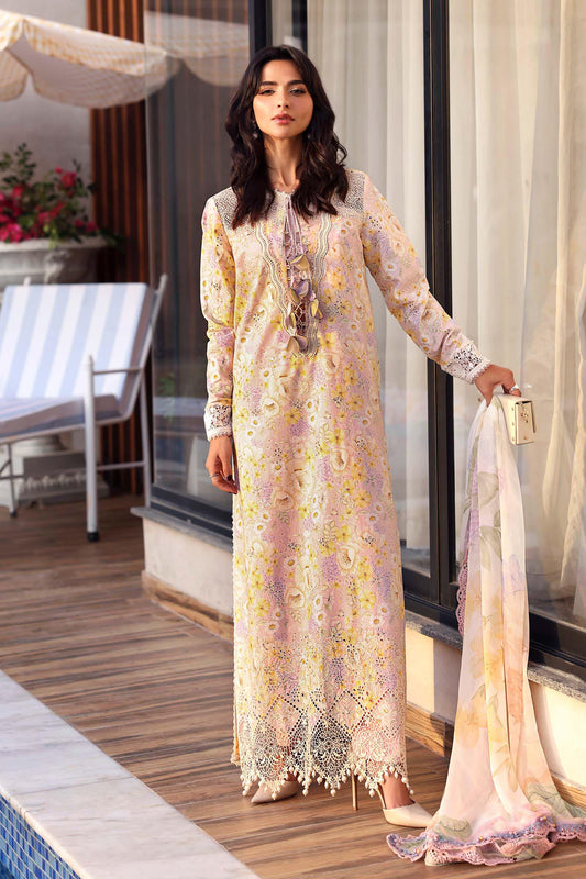 Maria B Luxury Peach Floral Embroidered Lawn Suit with Dupatta