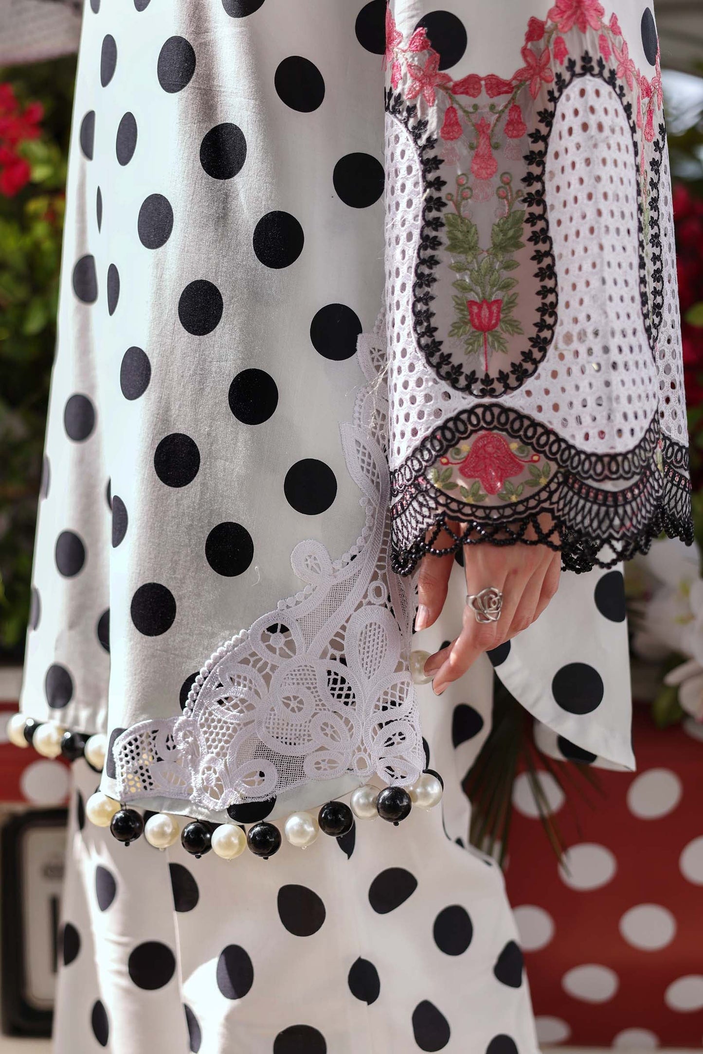 Maria B Black & White Polka Dot 3 Piece Unstitched Embroidered Lawn Suit