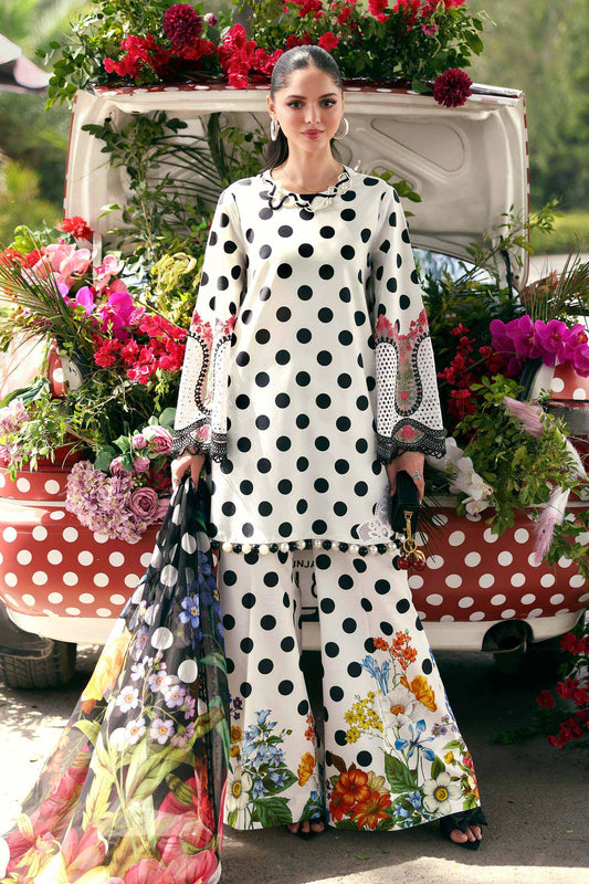 Maria B Black & White Polka Dot 3 Piece Unstitched Embroidered Lawn Suit